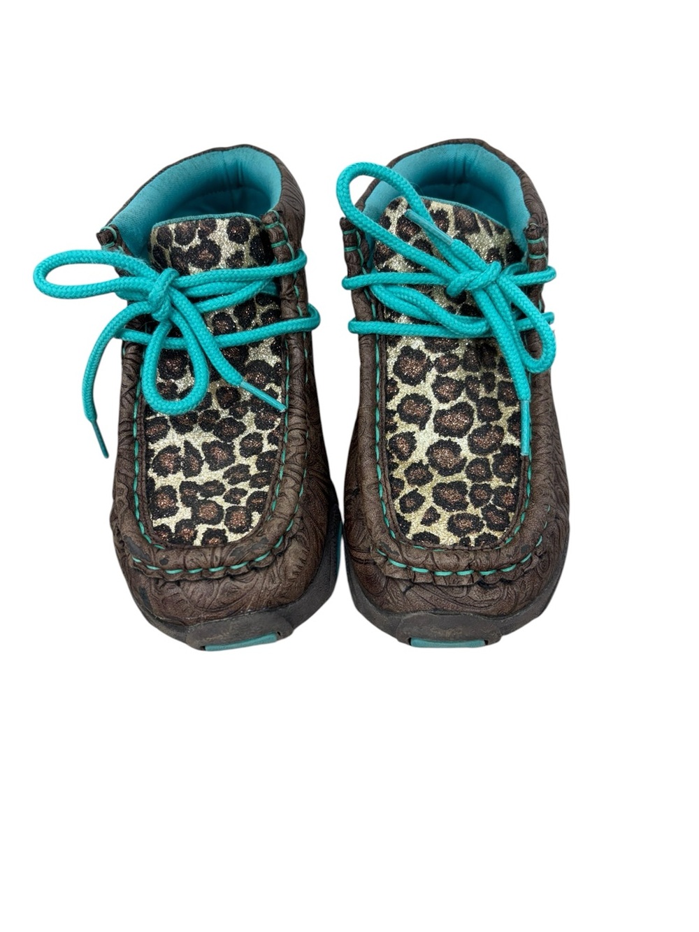 Twister Kids Leopard Print Tooled Leather Driving Mocs Shoes Size 10